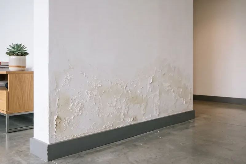 Manchas por capilaridad en la parte baja de un muro antiguo